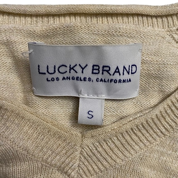 Lucky Brand Long Sleeve V Neck Cream Sweater Raglan Knit Ribbed Henley Small S - Picture 3 of 16
